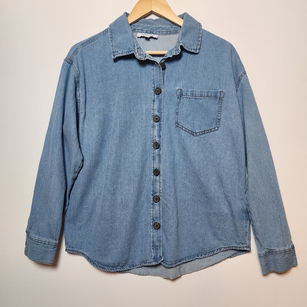 mySTYLE Denim Long Sleeve Button Up Shirt Light Wash Blue Size Medium